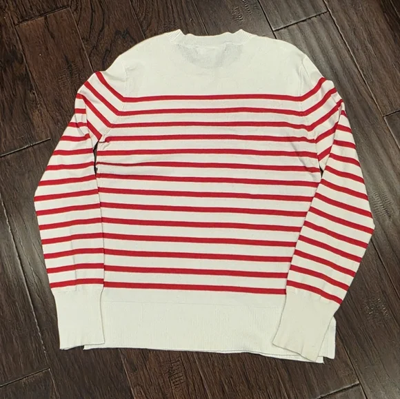 Marled-Red & White Striped- Crew Neck Sweater-"Love" Embroidered In Black- XS 🚢 - Picture 4 of 6